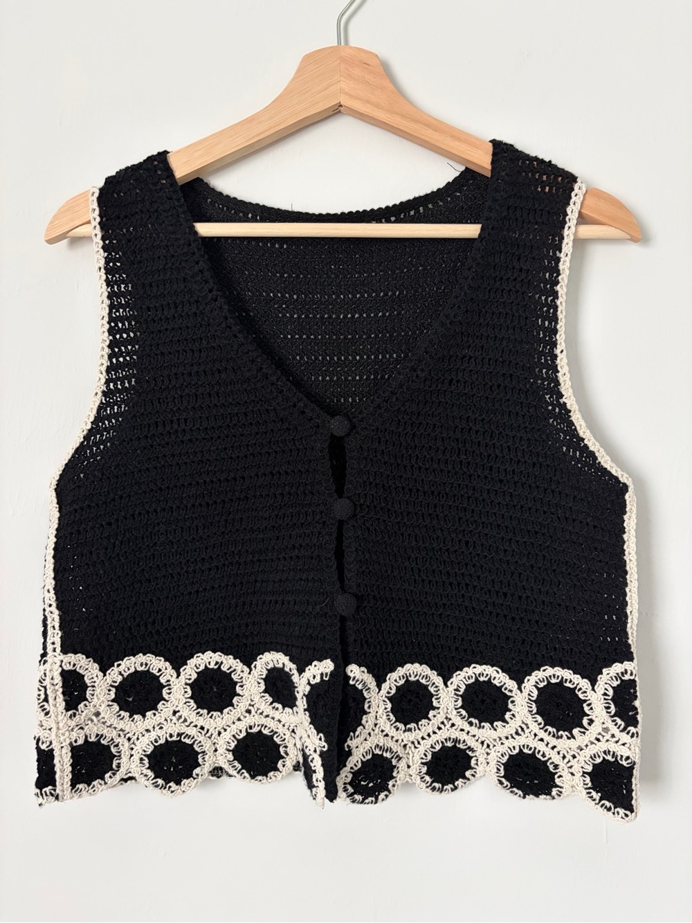 Mango Black Crochet Two-Piece Set with Cream Trim - Picture 3 of 8